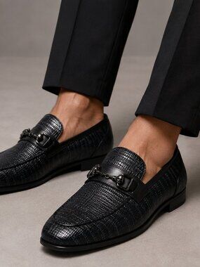 Robert Graham Black Textured Leather Skull Bit Loafers Men’s 10.5 Dress Shoes
